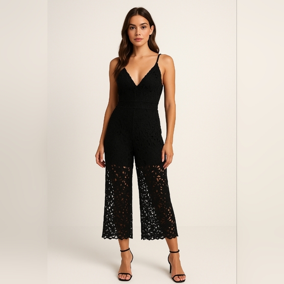 hiso hiso Pants - Hiso Hiso Black Crochet Lace Jumpsuit Medium